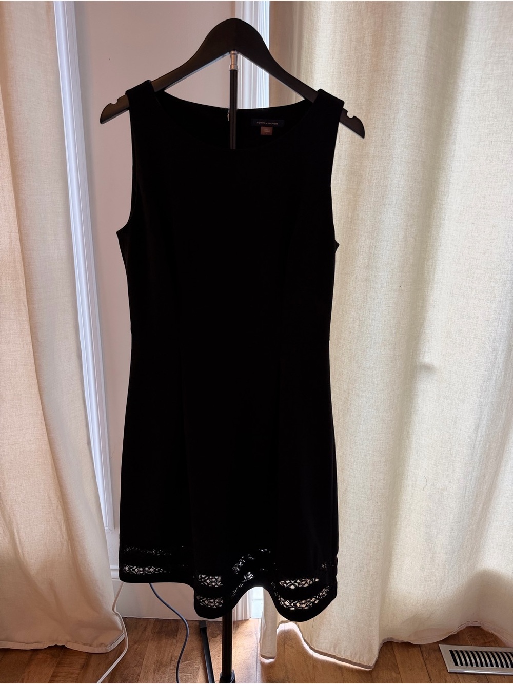 Tommy Hilfiger Black Sleeveless A-Line Dress with Lace Hem